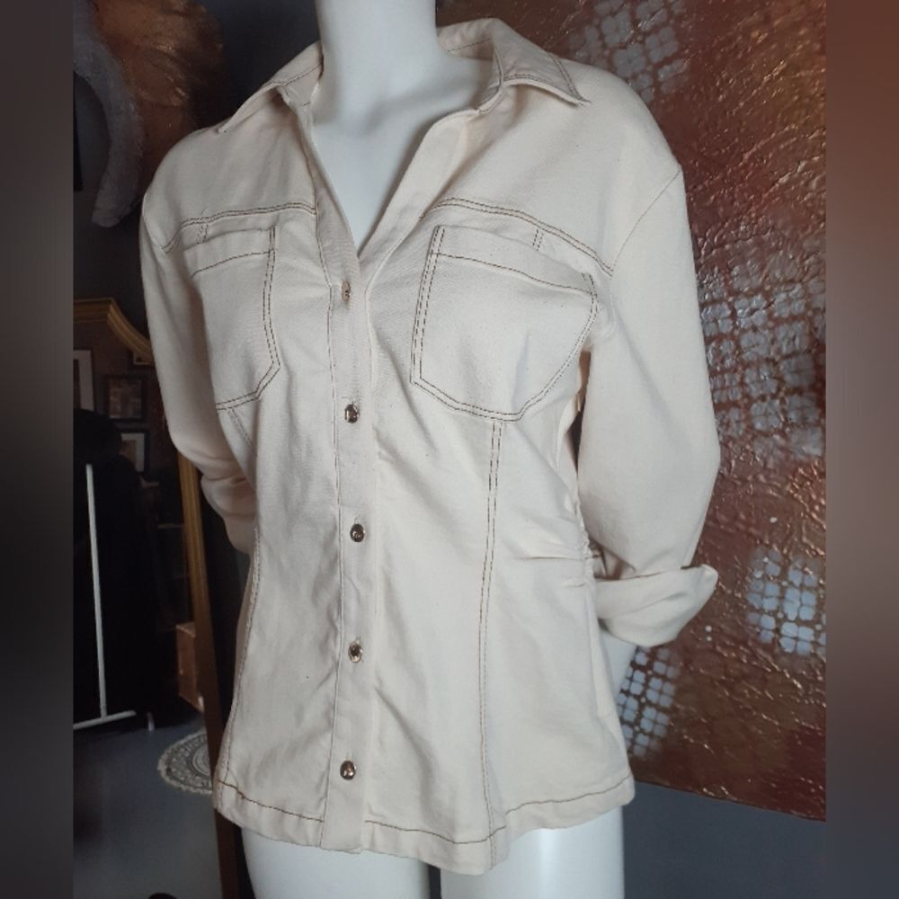Zara Nwt Stretch Denim Fitted Button Up Shirt